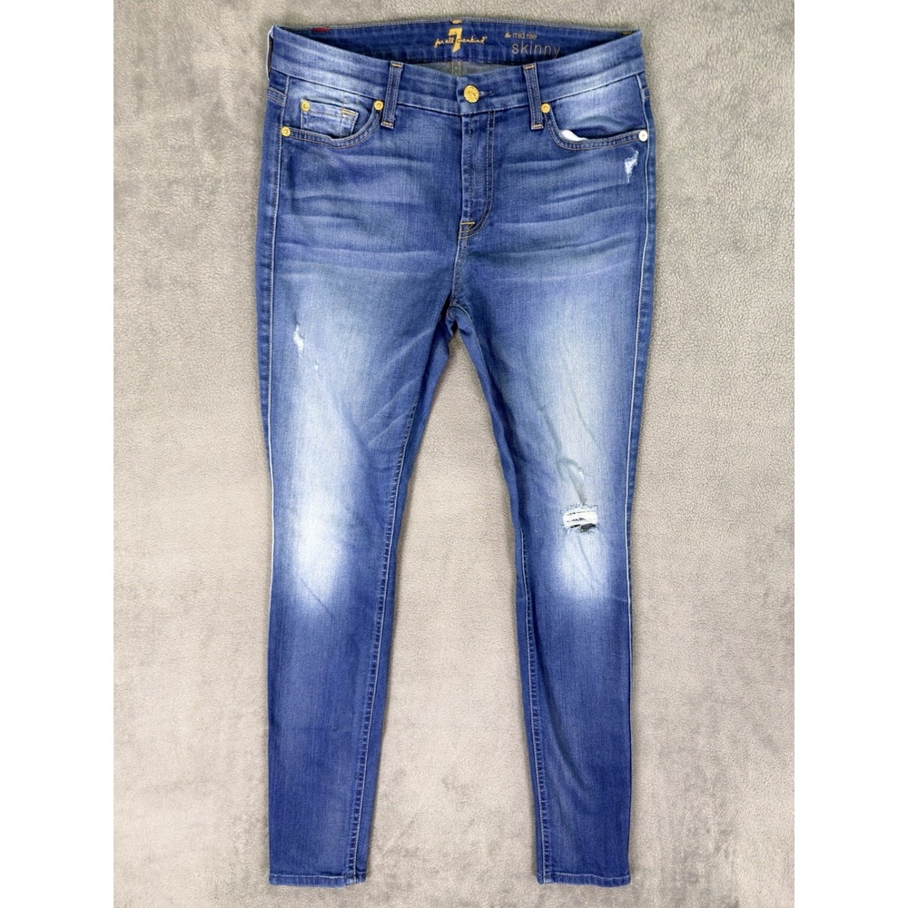 7 For All Mankind Jeans Womens 29 Blue‎ Medium Wash Mid Rise Skinny Stretch